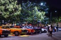 People enjoying Modern, rare, fancy and classic cars and concert on the plaza in Santa Fe New Mexico leading up to Zozobra Royalty Free Stock Photo