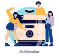 People Enjoying Multicooker Concept Vector Royalty Free Stock Photo