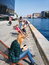 People enjoying outside of the Royal Library, COPENHAGEN, DENMARK Royalty Free Stock Photo