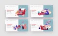 People Enjoy Reading Romantic Literature and Writing Poetry or Prose Landing Page Template Set. Tiny Characters at Books