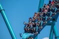 People enjoying riding amazing Mako rollercoaster during summer vacation at Seaworld 3