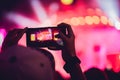 People enjoying rock concert and taking photos with cell phone a Royalty Free Stock Photo
