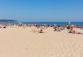 People enjoying the sandy Sopot Beach during the summer, Poland.