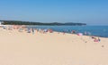 People enjoying the sandy Sopot Beach during the summer, Poland.