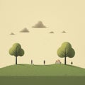 Nostalgic Minimalism: A Delightful Family Of Dogs In A Grassy Field