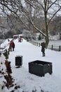 People enjoying snow at Hampstead Heath, London Royalty Free Stock Photo