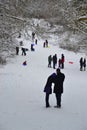 People enjoying snow at Hampstead Heath, London Royalty Free Stock Photo