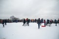 People enjoying snow at Hampstead Heath, London Royalty Free Stock Photo