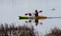 Kayaks On Calm Lake In Spring