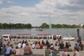 People enjoying summer day by Binnenalster Lake in Hamburg. With 1.7 million people Hamburg is the 2nd largest city in Germany
