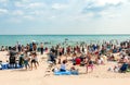 People enjoying summer time at the popular North Avenue Beach in Chicago, Illinois Royalty Free Stock Photo