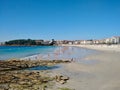 People enjoying summer in the urban beach of Silgar in Sanxenxo Galicia Spain.