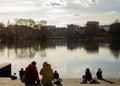 People resting in nature with city view. Lyon, France. Royalty Free Stock Photo