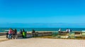 people are enjoying view of the atlantic ocean from the castle of san sebastian in the spanish city cadiz...IMAGE