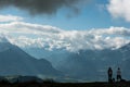 People enjoying view from Berneuse, mountain in Switzerland