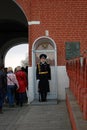 People enter Moscow Kremlin. Color photo.