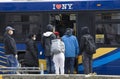 People enter rear of MTA bus during Coronavirus pandemic in New York