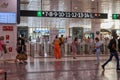 04.08.2023. Barcelona, Spain, people entering their ticket to open the turnstiles and gain access to the train tracks