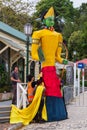 People erecting a large statue of the Hindu god Rama, New Zealand