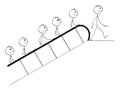 People on Escalator, Vector Cartoon Stick Figure Illustration