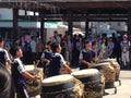 People in ethnic costumes playing drums in Qimei island Taiwan