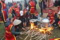 People exam to make round sticky rice cake