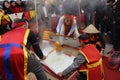 People exam to make round sticky rice cake