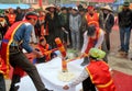 People exam to make round sticky rice cake