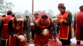 People exam to make round sticky rice cake