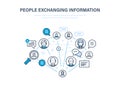 People exchanging information. Communications, feedback. Internet network, social network.