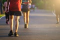 People exercise jogging running and walking on pathway at outdoors park. Royalty Free Stock Photo