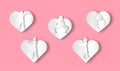 People exercising with white heart-shaped icon and pastel pink background of paper art style,vector or illustration with health