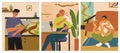 People exotic pet owners at home vector scene set