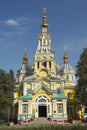 People explore the Ascension Cathedral in Almaty, Kazakhstan.