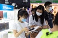 18 07 2021 People with face masks read and buy books in Hong Kong Book Fair in Hong Kong Convention and Exhibition Center , Wan Royalty Free Stock Photo