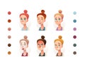 People face set creator. Flat icon. Person avatar illustrations. Young woman and girls . Cartoon style, isolated . Different