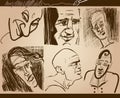 People faces caricature sketch drawings set