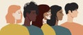 People faces isolated, skin problems, flat vector stock illustration with afro, european and arab skin color, vitiligo, pimples,