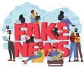 People And Fake News Concept. Characters Susceptible To Misinformation Due To Confirmation Bias, Vector Illustration Royalty Free Stock Photo