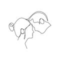 People falling in love. A happy romantic couple portrait minimal design one continuous line art drawing vector illustration