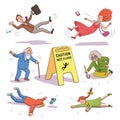 People falling near Caution wet floor yellow sign Royalty Free Stock Photo