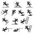 People falling or slipping icon set. Vector. Royalty Free Stock Photo