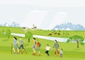 People and families hiking in leisure time illustration