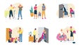 People in family conflict vector illustrations, cartoon flat angry couple characters quarreling conflicting, wife