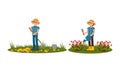 People Farmer Characters Working in the Garden Vector Illustration Set Royalty Free Stock Photo