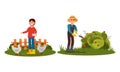 People Farmer Characters Working in the Garden Vector Illustration Set