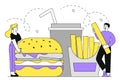 People with fast food vector linear concept