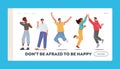 People Feeling Positive Emotions Landing Page Template. Joyful Characters in Good Mood Giving Highfive, Show Ok Gesture