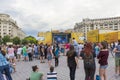 Teenagers having a good time at an outdoor festival 