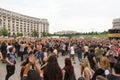 Teenagers having a good time at an outdoor festival 